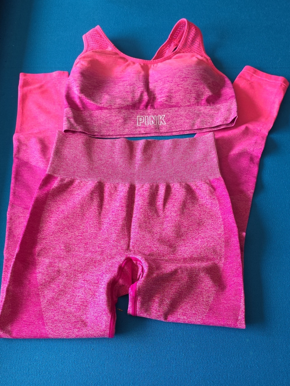 PINK Victoria's Secret Seamless Hot Pink Track Shorts & Sports Bra Set